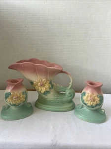 Vintage RUMPFKUNST Seerose L-7 6,5" Füllhorn mit 2 passenden Kerzenhaltern - Bild 1 von 14