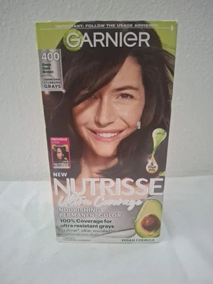 Crema de color de cabello permanente Garnier Nutrisse Ultra Cobertura #400 marrón oscuro profundo Foto 1 de 3