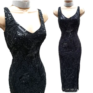 Karen Millen 12 UK Black Lace Vintage Beaded Long Maxi Dress Wedding Party Ball - Picture 1 of 14