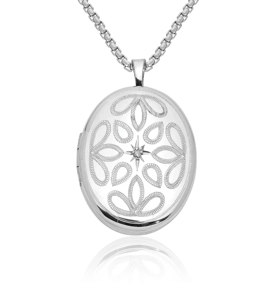 Collar medallón fotográfico ovalado diamante plata de ley 925 Foto 1 de 1