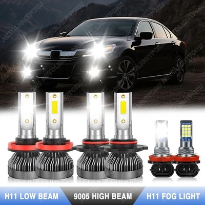 For 2013-2014 2015 Honda Accord Combo LED Headlight Fog Lights 6 Bulbs Kit 6000K - Image 1 of 4