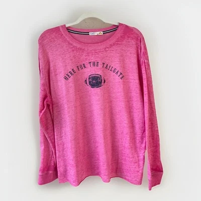 C&C California SZ L Womens Long Sleeve Heathered Pink ‘Here For The Tailgate’  - Image 1 of 4