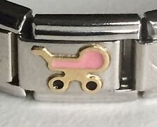 Authentic Nomination Bracelet With One Symphony Gold Enamel Charm Baby Carriage