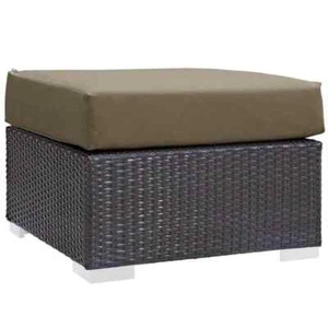 Convene Wicker Outdoor Patio Fabric Square Ottoman in Espresso with Mocha Cushio - Picture 1 of 3