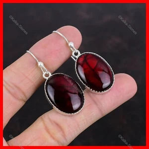 Pendientes de compromiso colgantes de labradorita de fuego rojo natural joyería plata 925 - Imagen 1 de 6