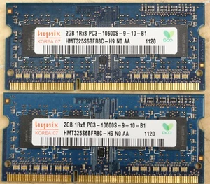 4GB (2 x 2GB) Hynix PC3-10600S SoDimm (free ship) - Picture 1 of 2