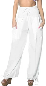Rayon Plain Drawstring Tie Lounge Yoga Pajama Beachwear Women Casual Pant White - Picture 1 of 3