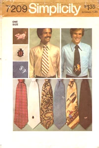Simplicity 7209 ~  Men's Tie ~ One Size ~ Embroidery Transfers ~ Monograming - Picture 1 of 5