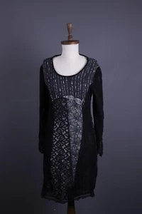 Elisa Cavaletti Sono Italiano Black Knit Mesh Long Sleeve Shift Dress SzM - Picture 1 of 11