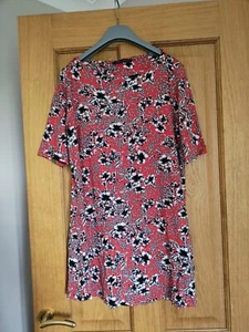M&S COLLECTION Red Floral Print Stretch Jersey Dress Tunic Top UK 14 - Picture 1 of 4