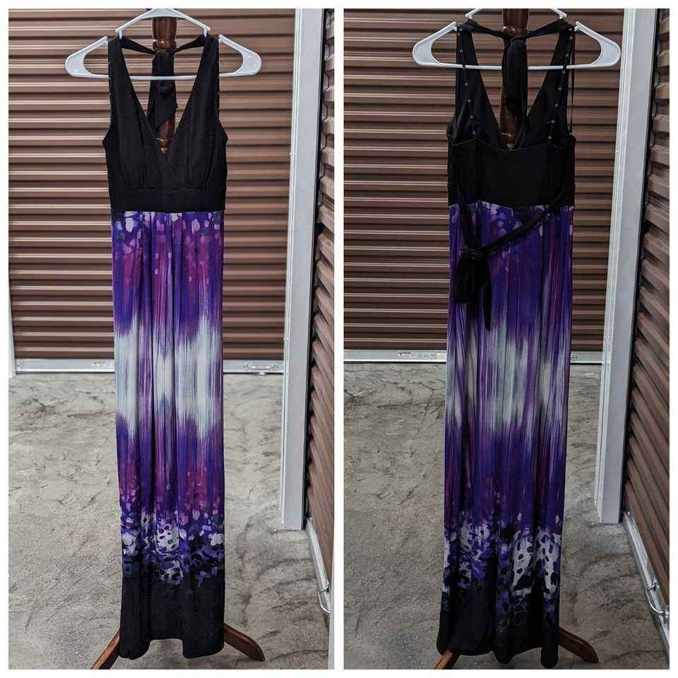 Love тизер размер маленький фиолетовый / черный с бретелью через шею макси платье акварель цветочный узор - Изображение 1 из 4