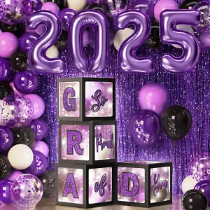 Graduation Party Decoration Class of 2025 86PCS Purple & Black Graduation Party - Picture 1 of 12