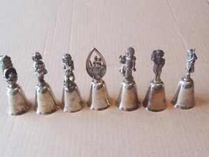 "Juego de 7 campanas de natividad plateadas caña de Navidad y Barton vintage de 7 adornos de 4" - Imagen 1 de 10