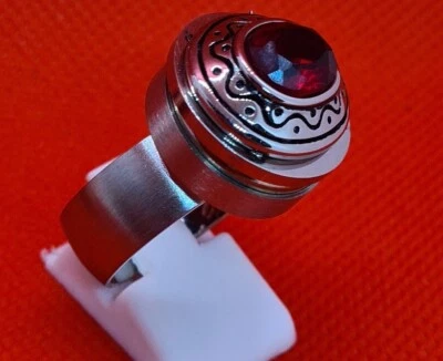 Edelstahl Ring Chunk Mit Zirkonia Strass Stein Druckknopf Hingucker Gr 17 - Bild 1 von 4