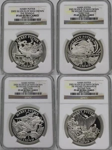 Isle of Man 2005 Harry Potter Crown Silver 4 Coins SET NGC 69 - Picture 1 of 2
