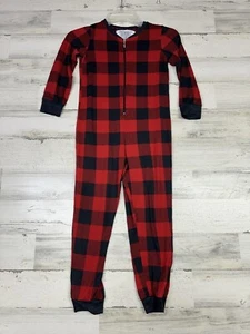 Muk Luks One Piece Pajamas Girls Size 6x Red Black Buffalo Plaid Zip Up PJs - Picture 1 of 4