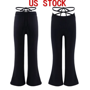 Kids Girls Flared Pants Bell Bottoms Jazz Latin Modern Dance Legging Trousers - Picture 1 of 14