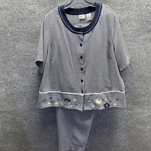 Ensemble pantalon Koret femme 22 plus bleu marine vichy classique capsule de voyage fleurie mamie - Photo 1/17
