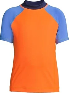 Lands' End Short Sleeve Rashguard Kids' Size XL 14H-16H Neon Orange & Blue - Picture 1 of 8
