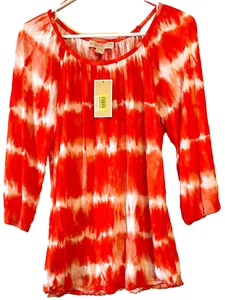 MICHAEL KORS Womens XS Extra Small Orange White Tie Dye Shirt Blouse New w/Tags - Picture 1 of 6