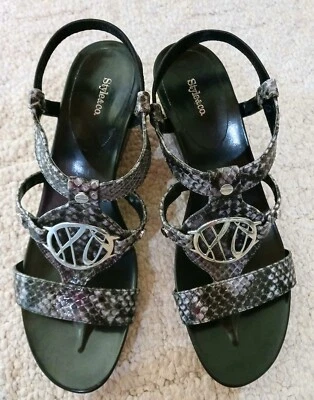 Style & Co. NORMA 9M black/grey snakeskin print wedge heel sandals - Image 1 of 4