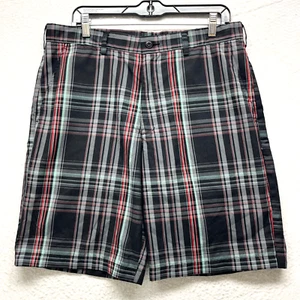 PGA Tour PRO Series Golf Shorts Men's Size 34 - Black Gray Red Plaid Mid Rise - Picture 1 of 12
