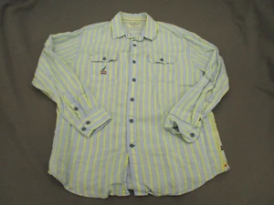 Nautica Shirt Adult Large Blue Yellow Linen Long Sleeve Button Up Casual Mens L - Picture 1 of 12