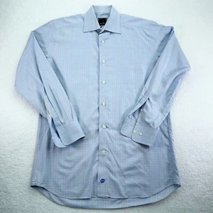 David Donahue Shirt Mens 15.5 32/33 Blue Plaid Trim Fit Button Up Long Sleeve - Picture 1 of 10