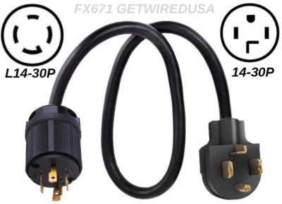 GETWIREDUSA 14-30P 4-PRONG DRYER L14-30P GENERATOR 4-PIN GENERATOR BACK-FEED PLUG ADAPTER