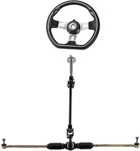 Complete Steering Wheel w/ Tie Rod Rack Adjustable Shaft Kit for Go Kart ATV DIY - Foto 1 di 9