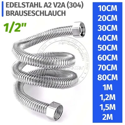 Tubo flessibile doccia 1/2" 20 mm tubo doccia tubi duri acciaio inox metallo  - Immagine 1 di 4