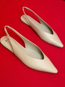 US 9 ❤️ Marc Fisher Beige Women Slingback Minimalist Pointed Toe Flats Designer - Picture 1 of 10