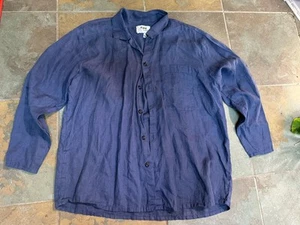 FLAX Shirt Mens Small Relaxed 100% Linen Button Up Blue Long Sleeve - Picture 1 of 7