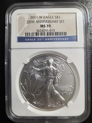Juego de 25 aniversario American Silver Eagle 2011 W amueblado NGC MS70   Foto 1 de 4