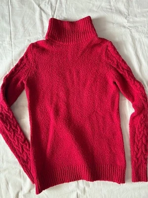 Bass Women’s Turtleneck Sweater XS Red Cable Knit Sleeve Pullover Cozy Winter - Image 1 of 4