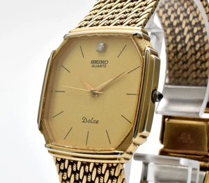 Vintage 1983 [EXC+5] Seiko Dolce 7731-5000 Gold 1P Diamond Qz Men's Watch JAPAN - Picture 1 of 13