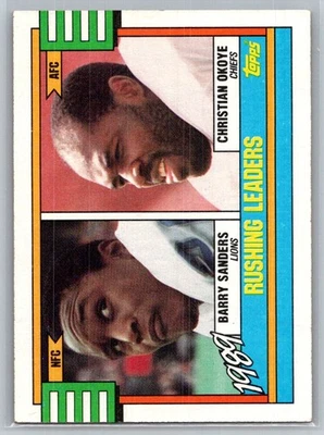 1990 Topps Football #28 1989 Rushing Leaders (Sanders/Okoye) LL - VG - Image 1 of 2