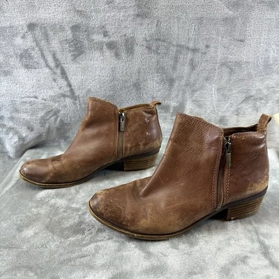 Lucky Brand Ankle Bootie Women’s 9 Brown Distressed Leather Block Heel - Image 1 of 4