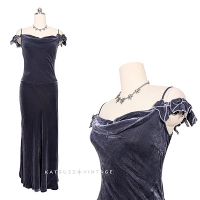 Vestido maxi Y2K Newport News veludo formatura 12 cinza fada gótica glam feriado - Imagem 1 de 4