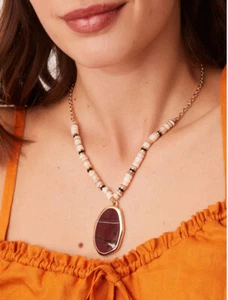 Next Brown/Cream Beaded Drop Necklace - Picture 1 of 6