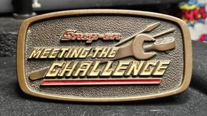 Vintage SNAP-ON TOOLS 1991 BTS Brass Belt Buckle Meeting The Challenge Rare - Picture 1 of 5