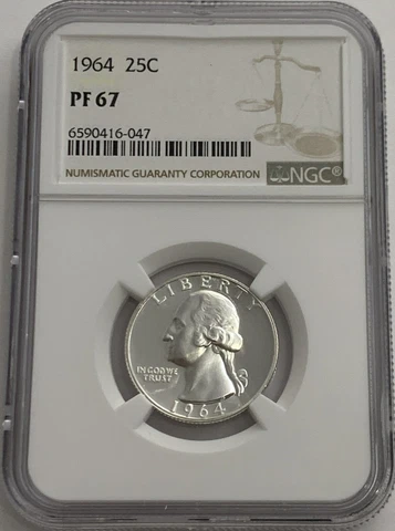 1964 NGC PF67 90% SILVER PROOF WASHINGTON QUARTER GREAT EYE APPEAL 25c WHITE LB Cover