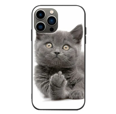 Funny Finger Cat Case For iPhone 15 14 13 12 11 Pro Max Plus Mini XR XS X SE 8 7 - Image 1 of 2