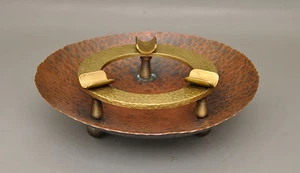 Art Deco Aschenbecher Kupfer Messing Hammerschlag-Dekor Bauhaus-Design - Bild 1 von 3
