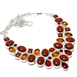 Natural Italian Red Coral, Citrine Gemstone 925 Sterling Silver Necklace i547 - Picture 1 of 5