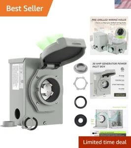 30 Amp Steel Generator Inlet Box Waterproof 125/250V Outdoor Power Connection - Picture 1 of 8