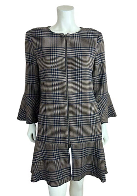 Куртка в клетку с воланами Cabi 3902 размер S на молнии спереди коричневая с расширяющимся рукавом тартан - Изображение 1 из 4