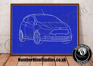 Ford Fiesta ST BLUEPRINT Illustration, high quality ,signed by artist. - Picture 1 of 7
