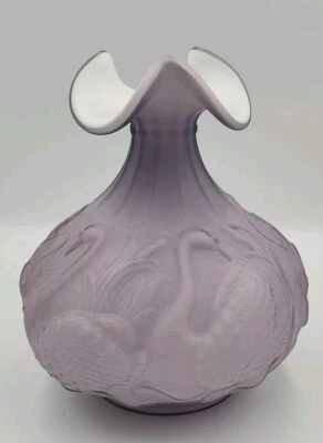 Fenton Satin Purple Lavender Overlay Cased Swan Cattail Vase RARE COLOR 8" T - Image 1 of 4