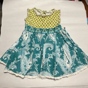Persnickety Girls Dress Size 5 Years Green Polka Dot Paisley Sleeveless - Picture 1 of 3